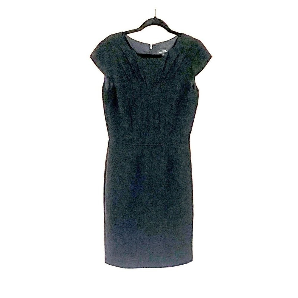 Tahari Cap Sleeve Pleated Seam Bodice Black Dress - Picture 5 of 7